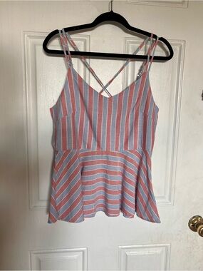 Miao Miao | Striped Peplum Cami Top in Dusty Rose and Light Blue